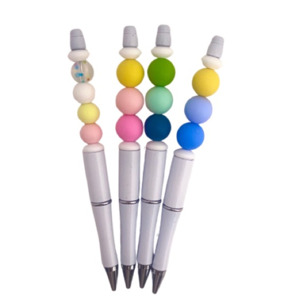 HAPPY SPRING! Silicone bead pen. Set Lot: 4 white with spring feature colors NWT